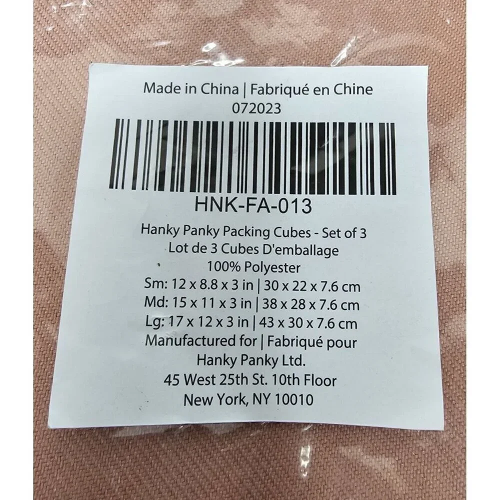 HANKY‎ PANKY Packing Cubes Set of 3 Clothing Organizer Pink Polyester Zip Travel